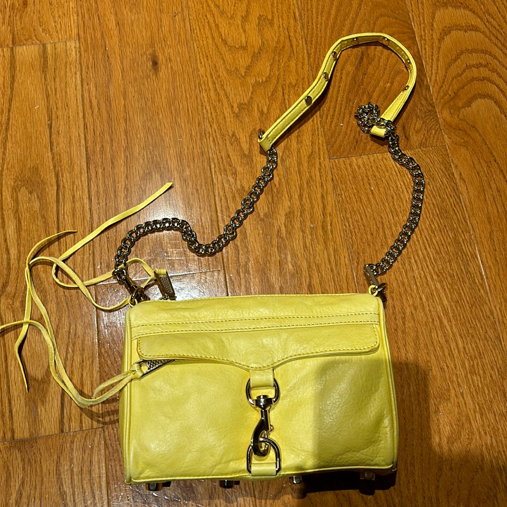Yellow Leather Cross Body With Gold Accents